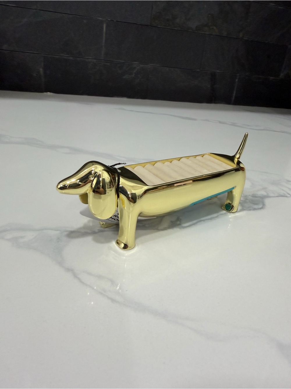 Gold Dachshund Dog Jewelry Tray - Decorative Pet-Themed Catchall